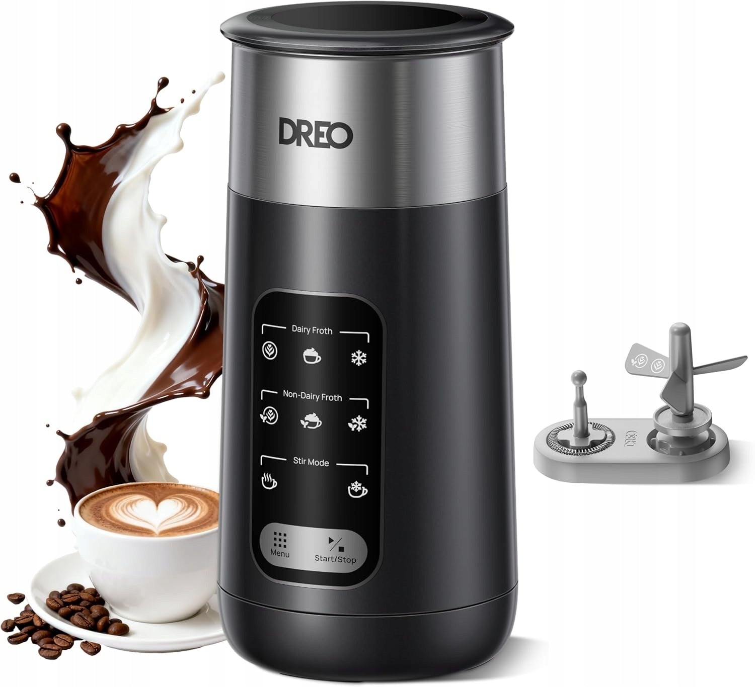 Electric frother DREO 8in1 stainless steel automatic LED 270ml