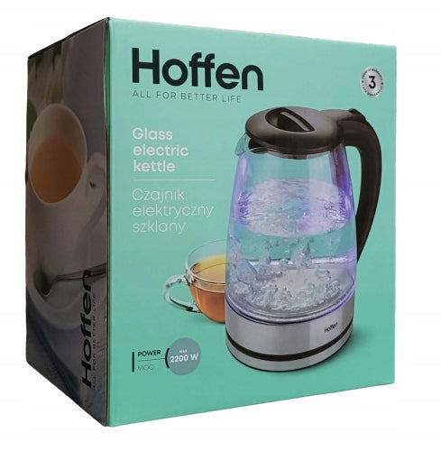 Electric glass kettle Hoffen LED 2200 W 1,8 l silver/grey