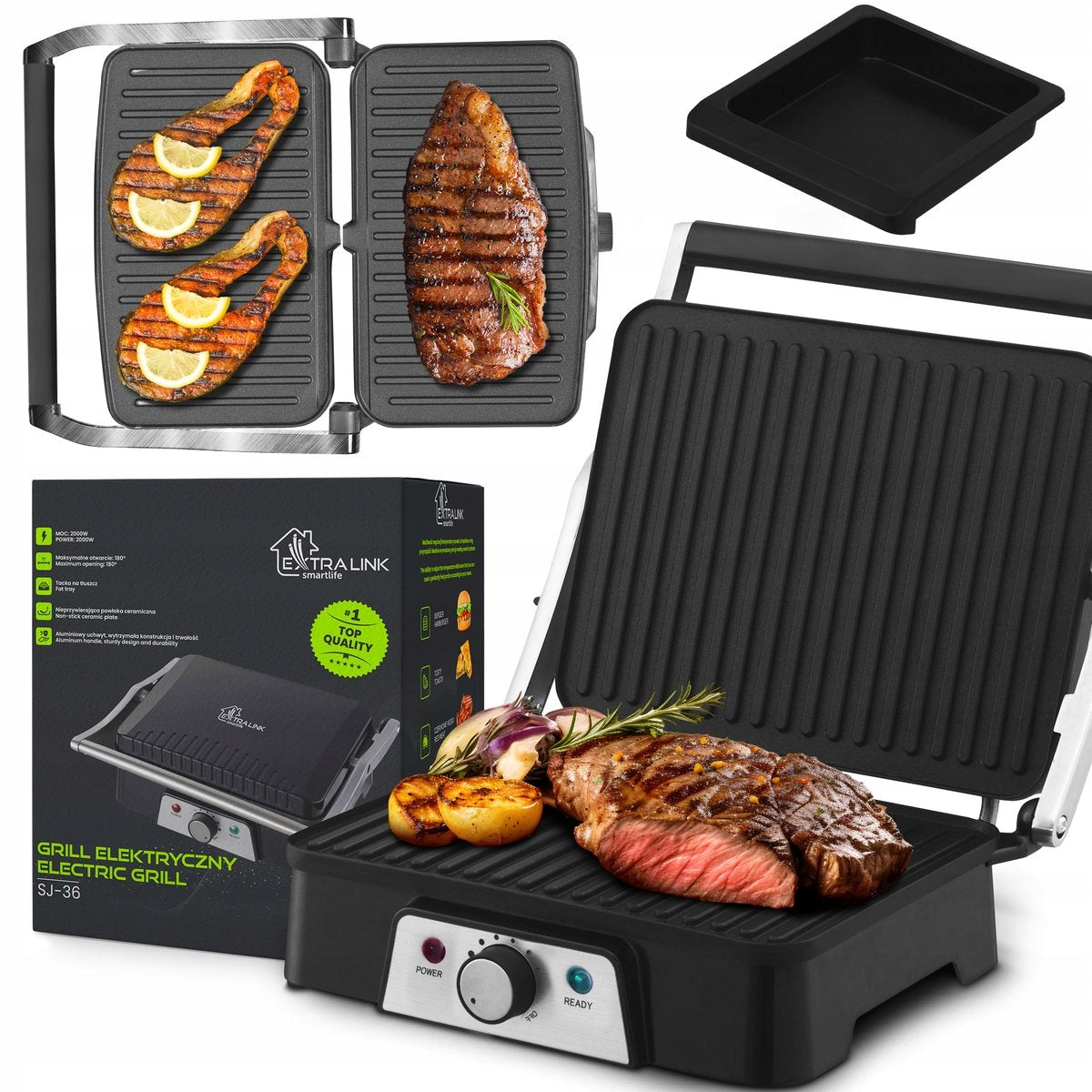 Electric grill Extralink 2000 W with temperature control SJ 36 Packaging status original