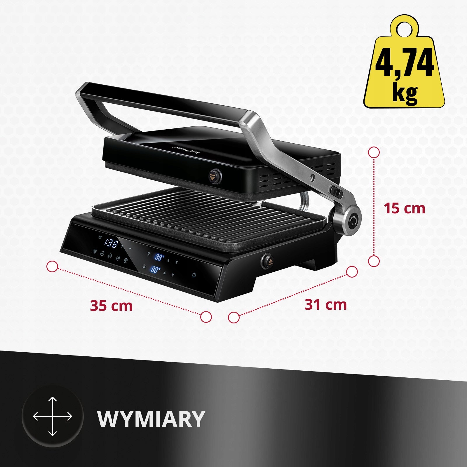Electric grill contact panini folding MPM PSC-140/B black 2200 W Temperature control yes