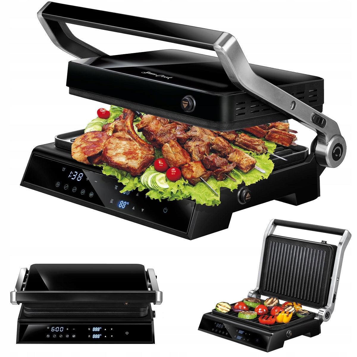Electric grill contact panini folding MPM PSC-140/B black 2200 W
