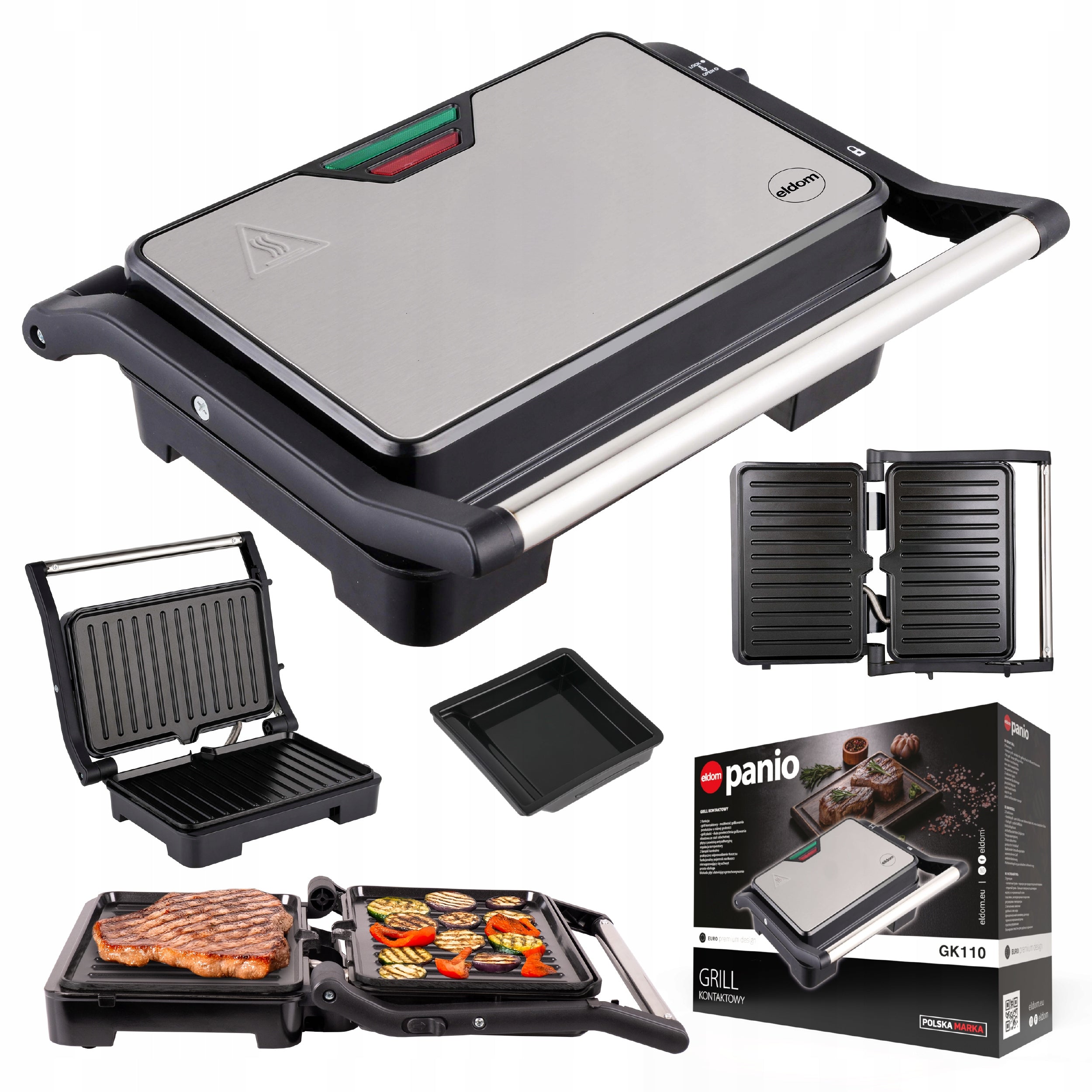 Electric grill pannini sandwich toaster folding GK110 Eldom 1000W
