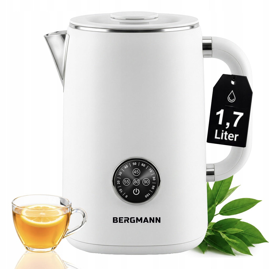 Electric kettle White BERGMANN 1,7L 1800W POWERFUL with Temperature Control