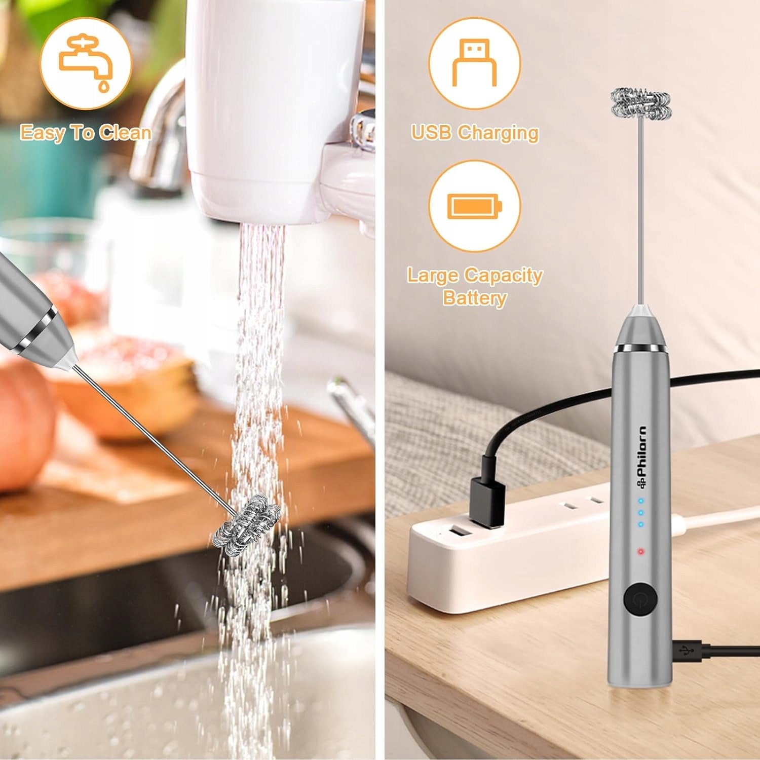 Electric milk frother, double whisk, 3 speeds, USB EAN (GTIN) 0889328769758