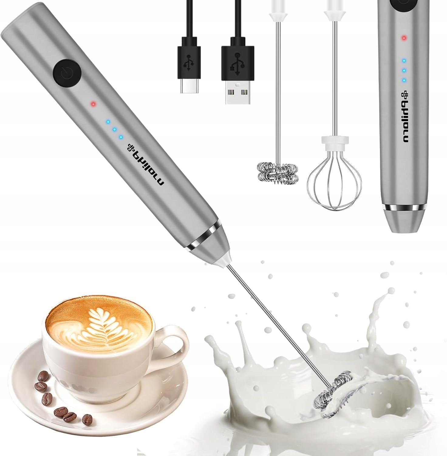 Electric milk frother, double whisk, 3 speeds, USB