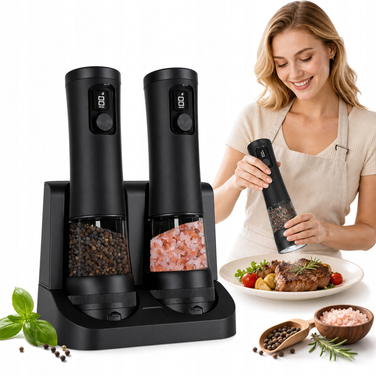Electric pepper and salt grinder rechargeable usb 2 pcs.