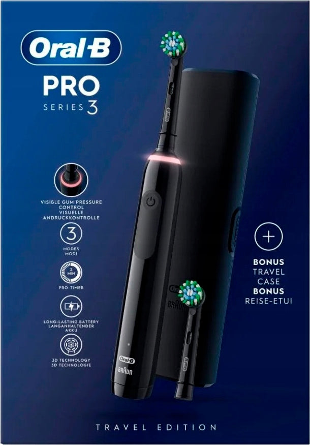 Electric toothbrush Oral-B Pro3 Black + Extra CA Black Brush Head + TC Brand Oral-B