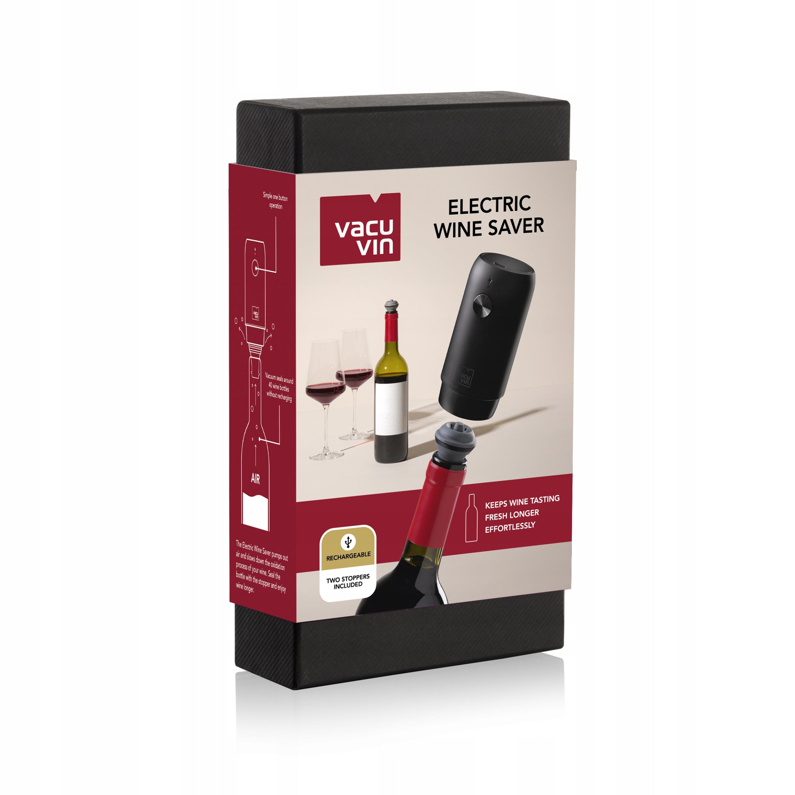 Electric wine vacuum seal kit VACU VIN pump + 2 stoppers Packaging status original