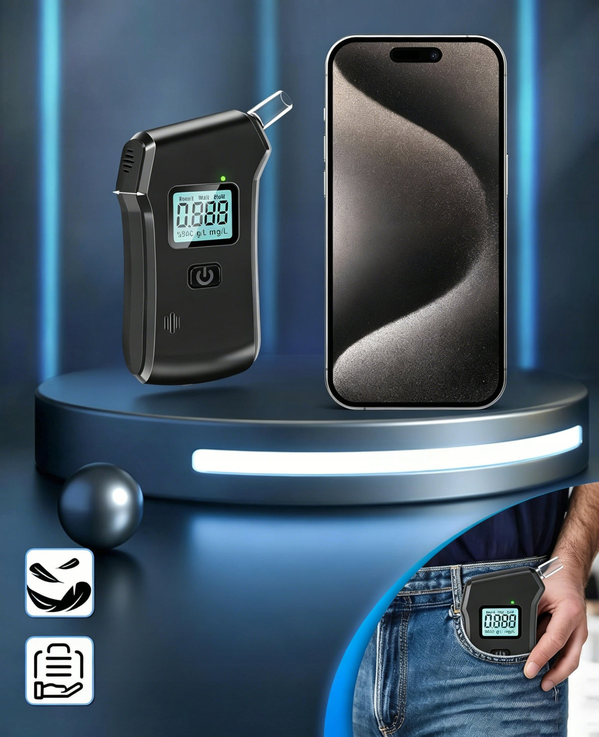Electrochemical Breathalyzer Mouthpieces Calibration Pro Precise Calibration Grati Power supply batteries