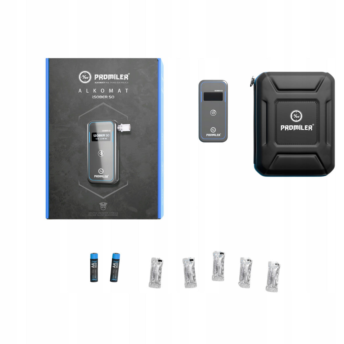 Electrochemical breathalyzer PROMILER iSOBER 50 CALIBRATION + MOUTHPIECES OLED screen Packaging status original