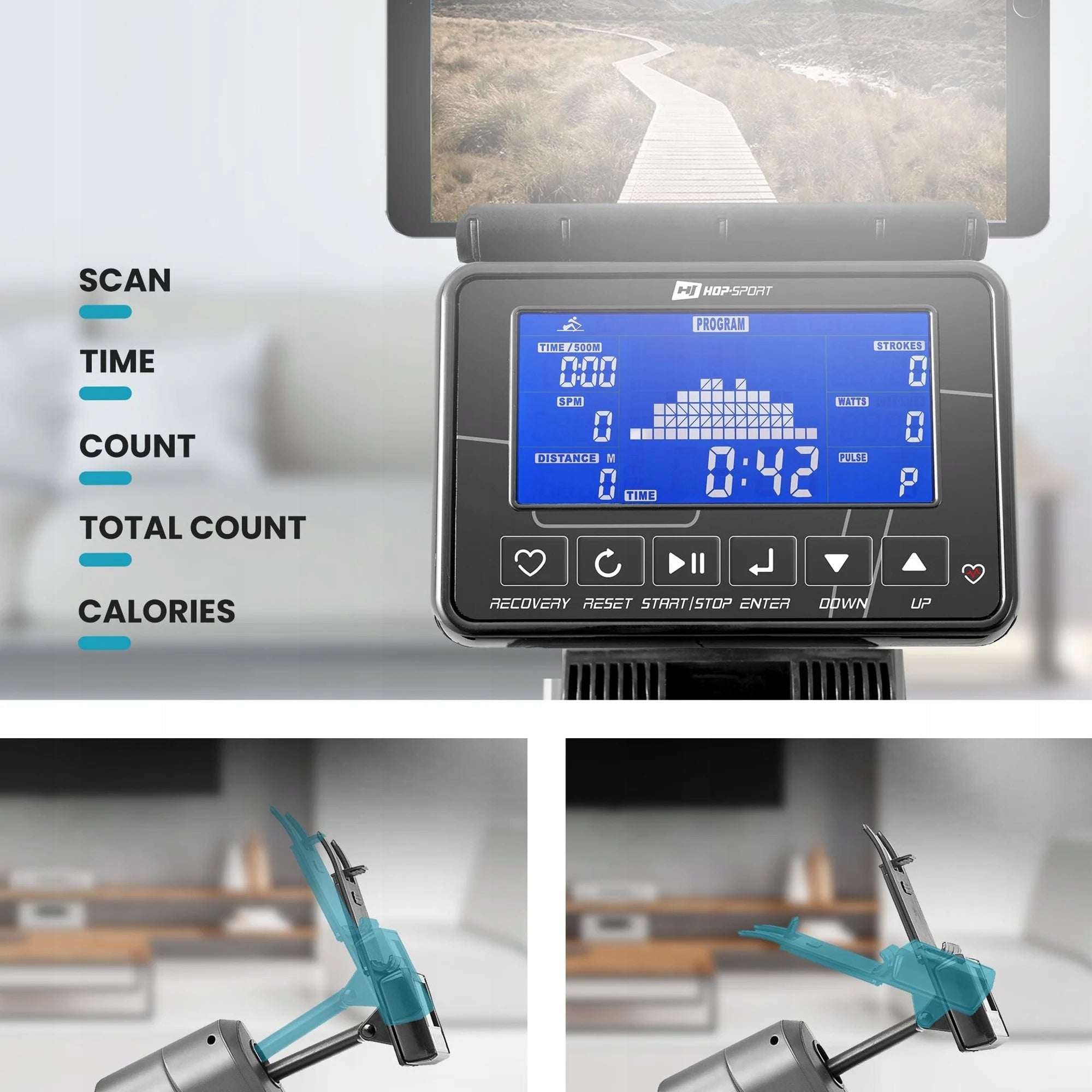 Electromagnetic Rowing Machine Smart Folding Ergometer Trainer Kinomap 140kg Brand Hop-Sport