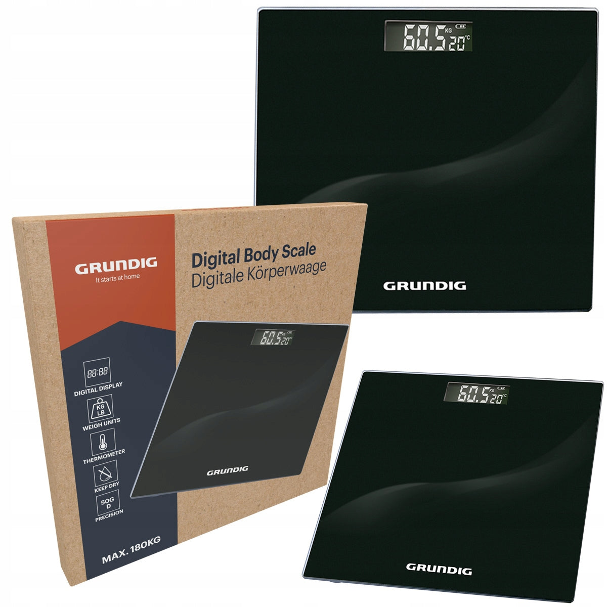 Electronic BATHROOM SCALE up to 180kg with thermometer display Grundig