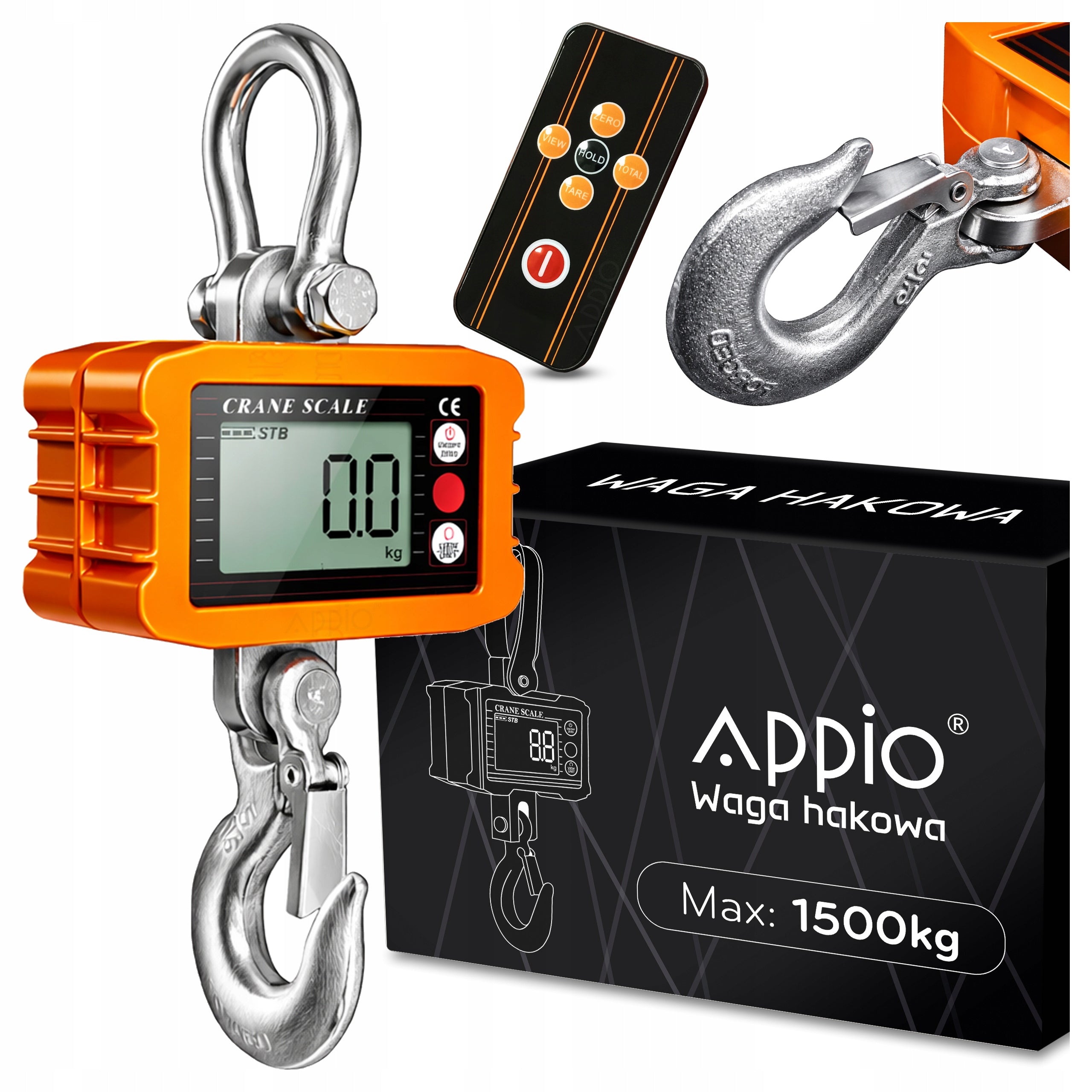 Electronic Hanging Storage Hook Scale 1500kg 1,5T Remote Control LCD Hook
