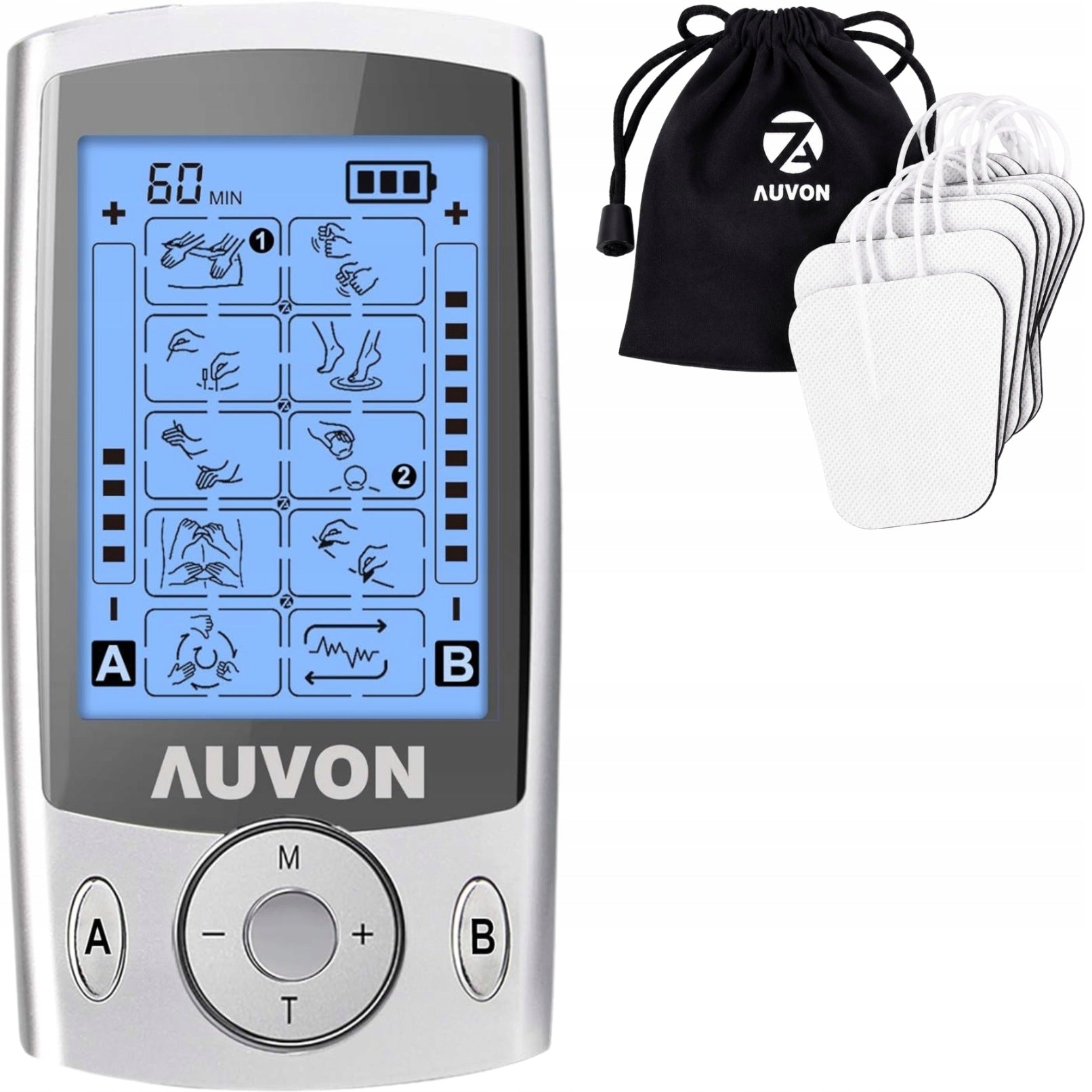 Electrostimulator TENS AUVON AS1080 Muscle Massager 16 Modes LCD USB