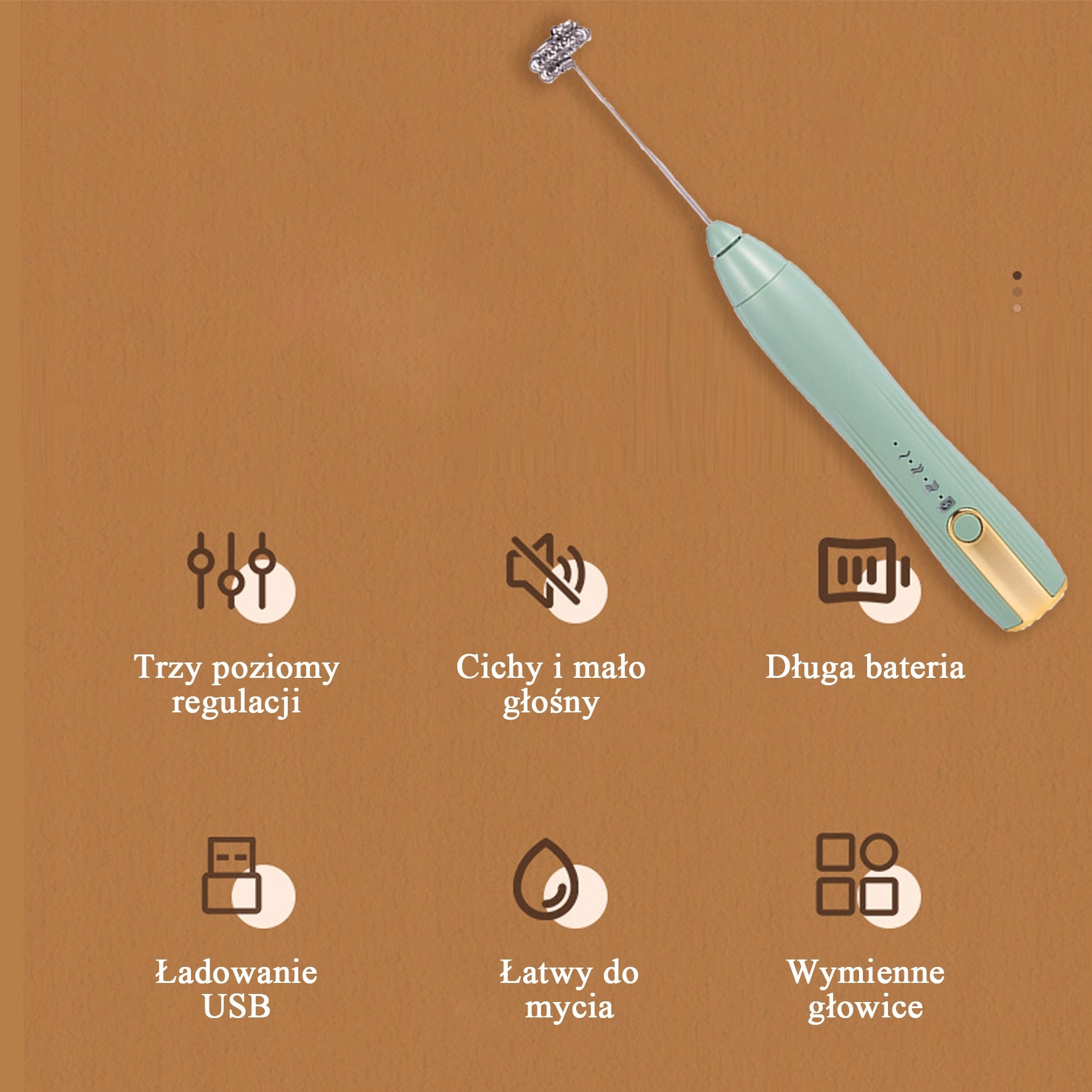 Elektryczny Spieniacz do Mleka USB, 3 Prędkości, Mikser do Kawy zielony Brand no brand
