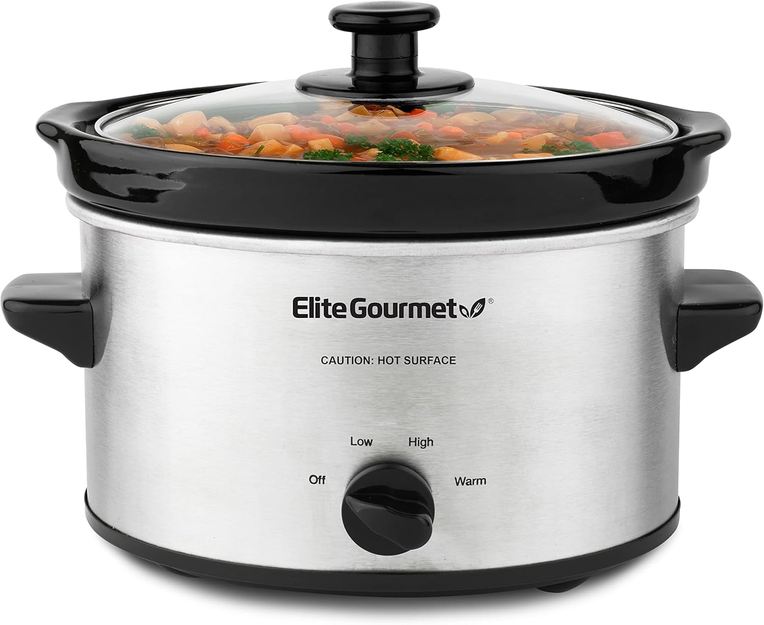 Elite Gourmet slow cooker 120W 2 quart stainless steel 3 settings