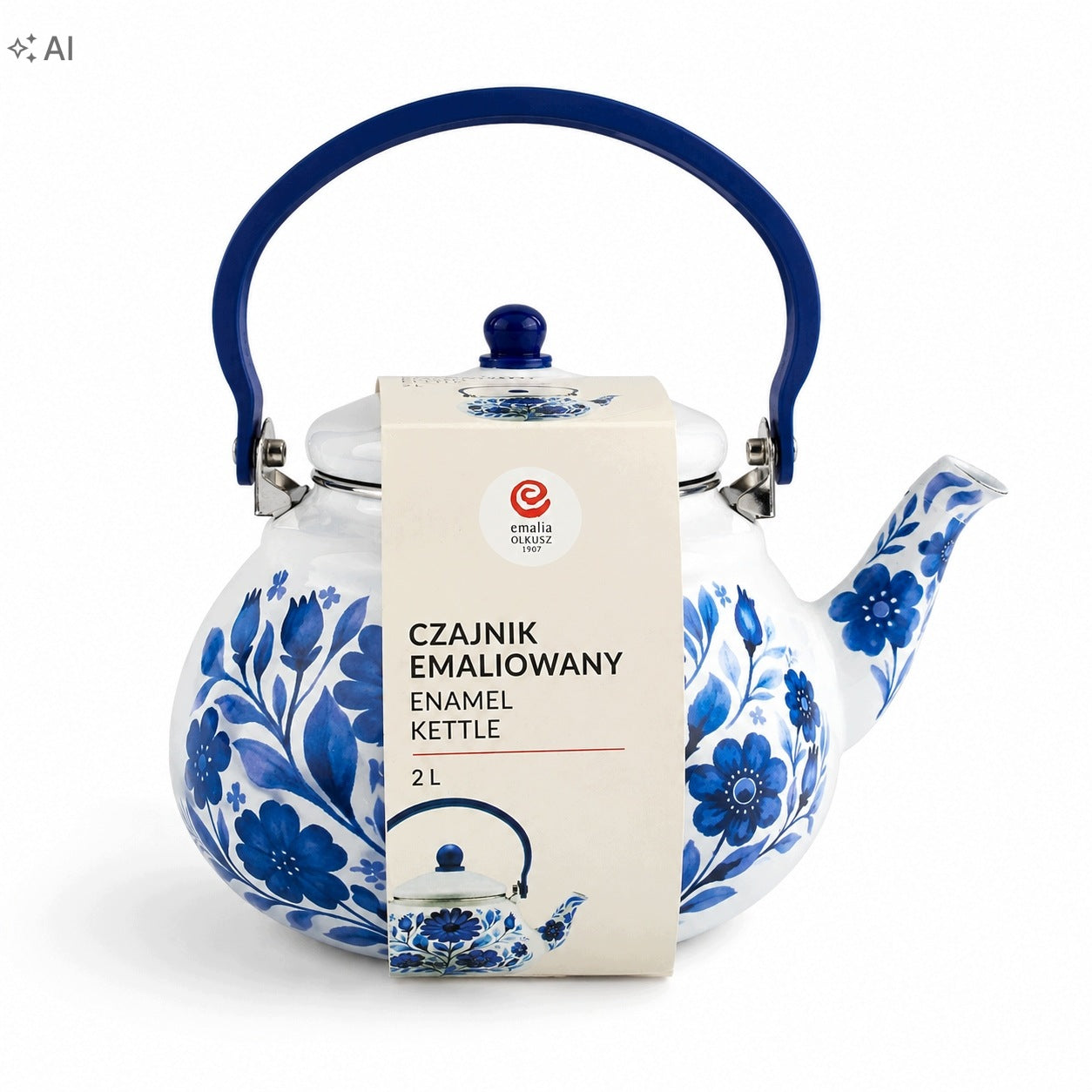 Emalia Olkusz Enamel Kettle 2 l Navy Blue Flowers