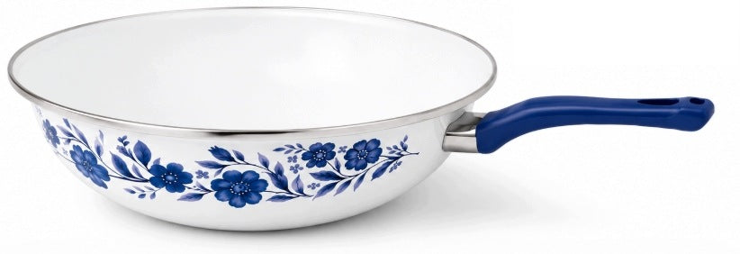 Emalia Olkusz WOK enameled 26 cm flowers for all cookers Pan