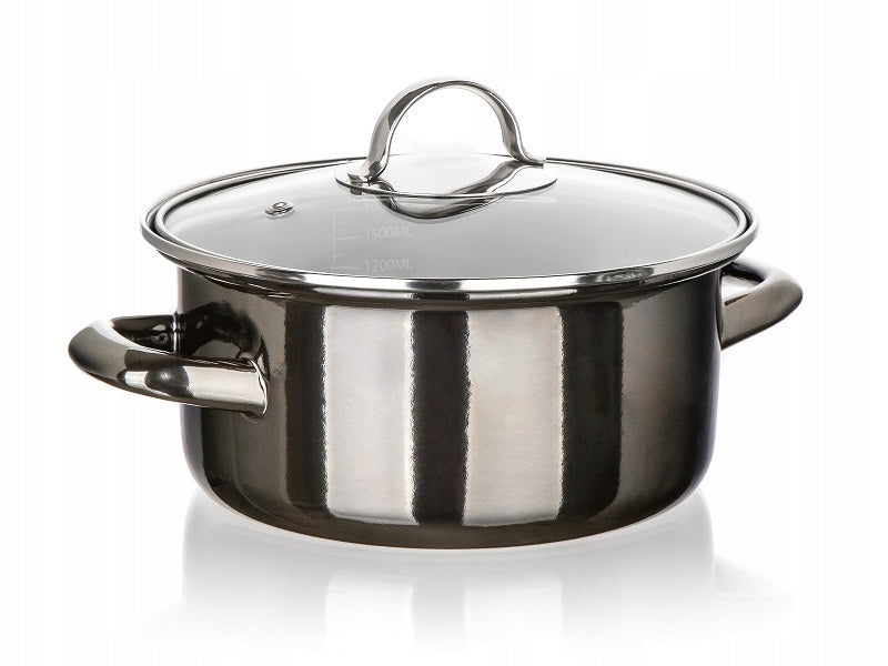 Enamel POT WITH LID 2L 20cm METALLIC Banquet for gas induction 9880