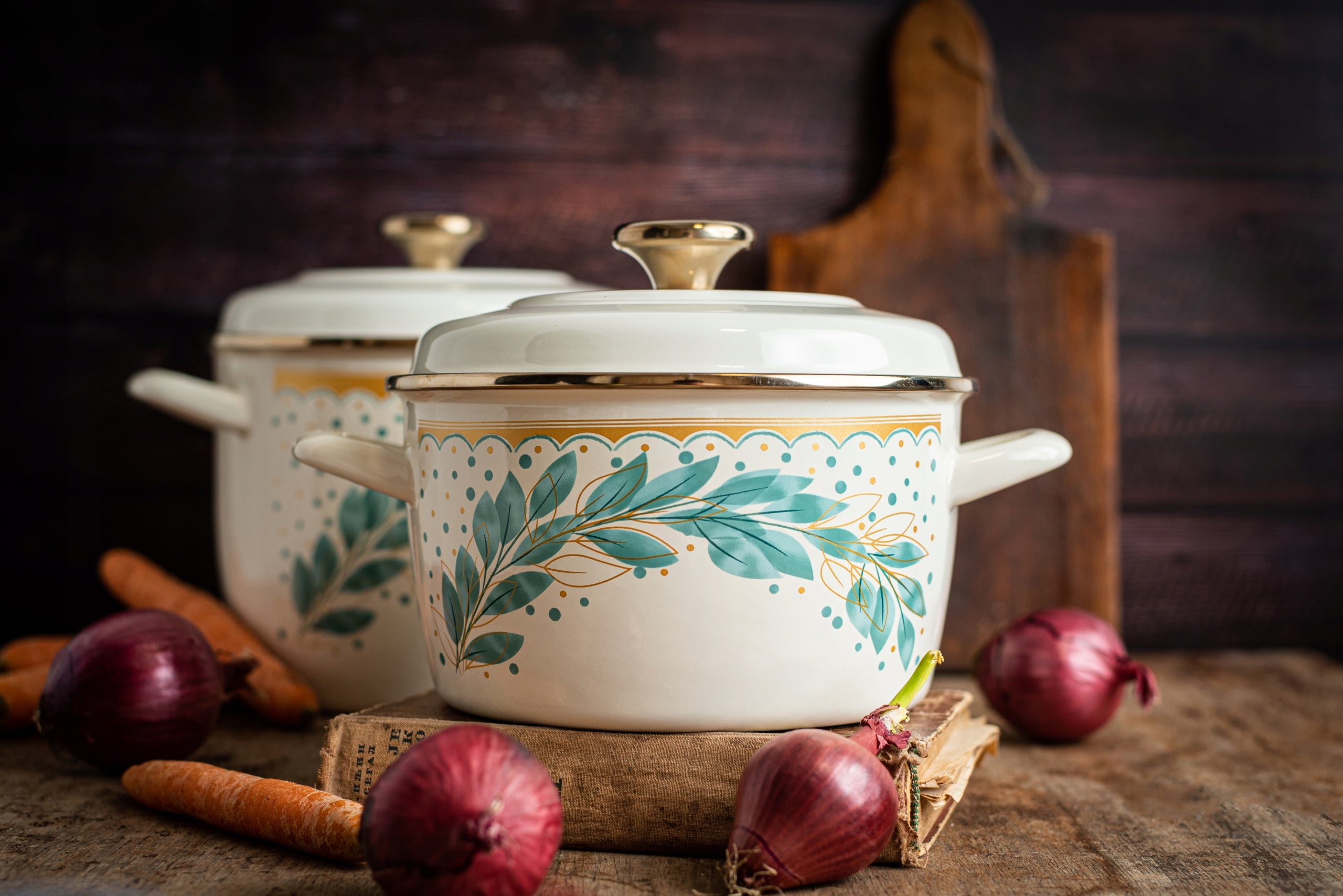 Enamel Pot 20 cm 3,5 L Metalac Green Line Induction Cream Gas Retro Packaging status original