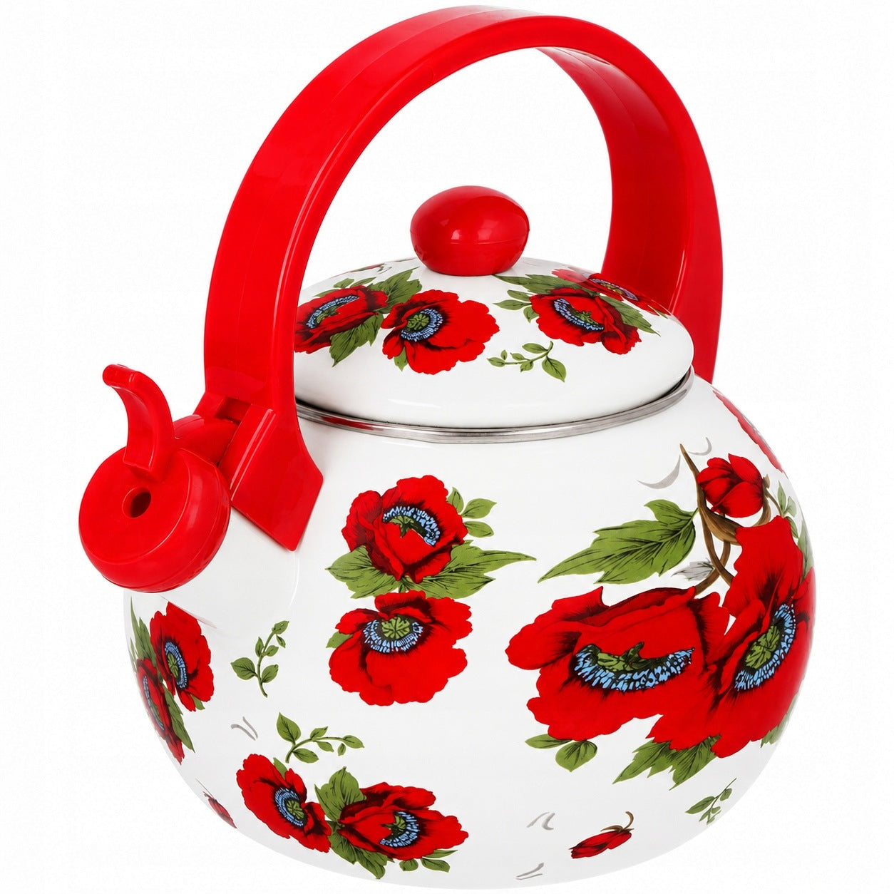Enamel kettle MAKI traditional steel Edenberg 2,2L WHITE RED