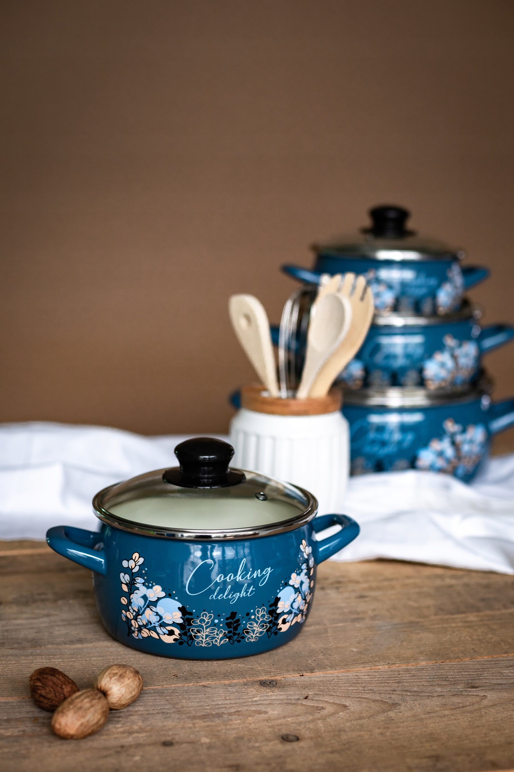 Enamel pot 16cm 2.2L, with glass lid, blue, Cooking Delight Manufacturer code LP5.142