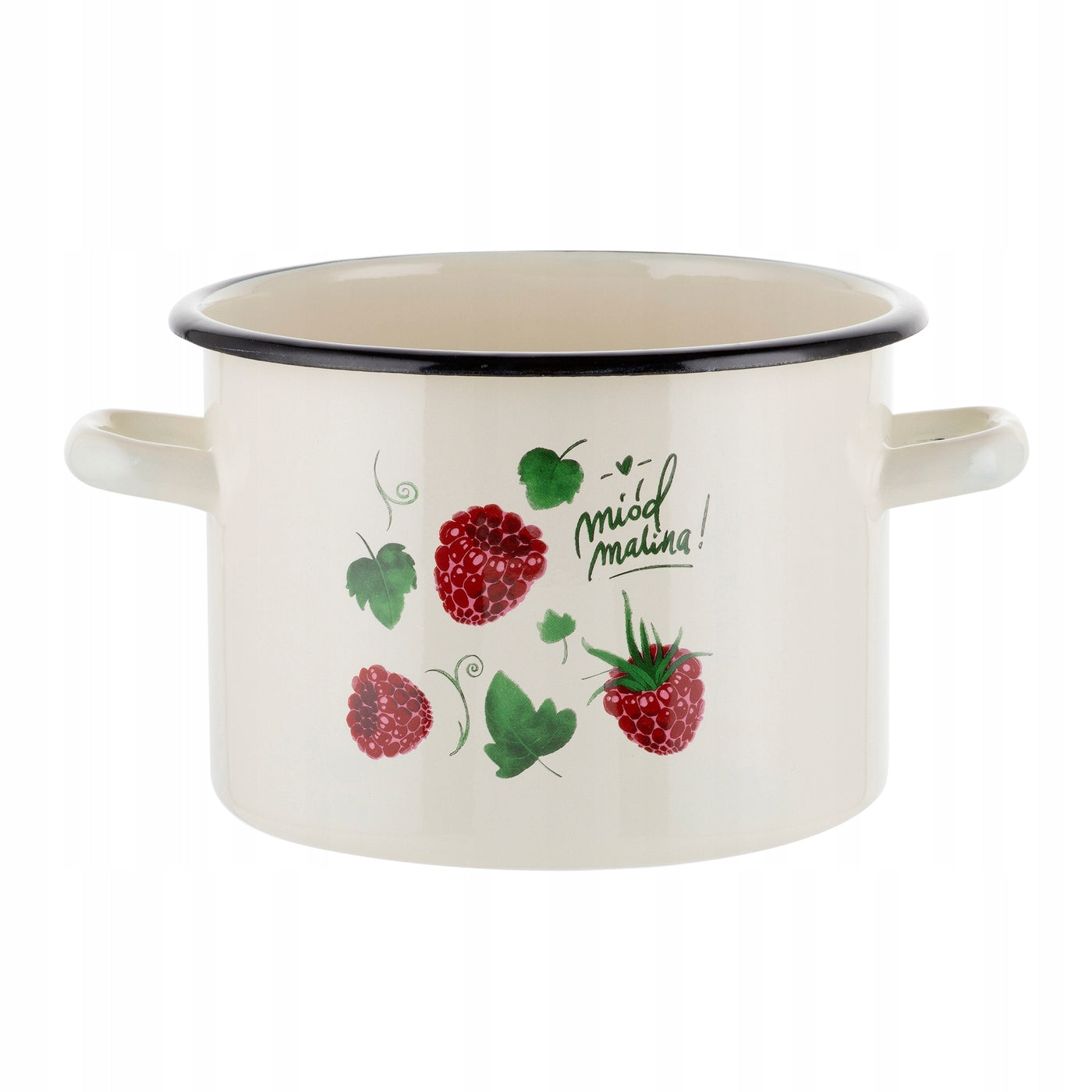 Enamel pot Emalia Pleszew Raspberry 18 cm 3,2L cream induction gas