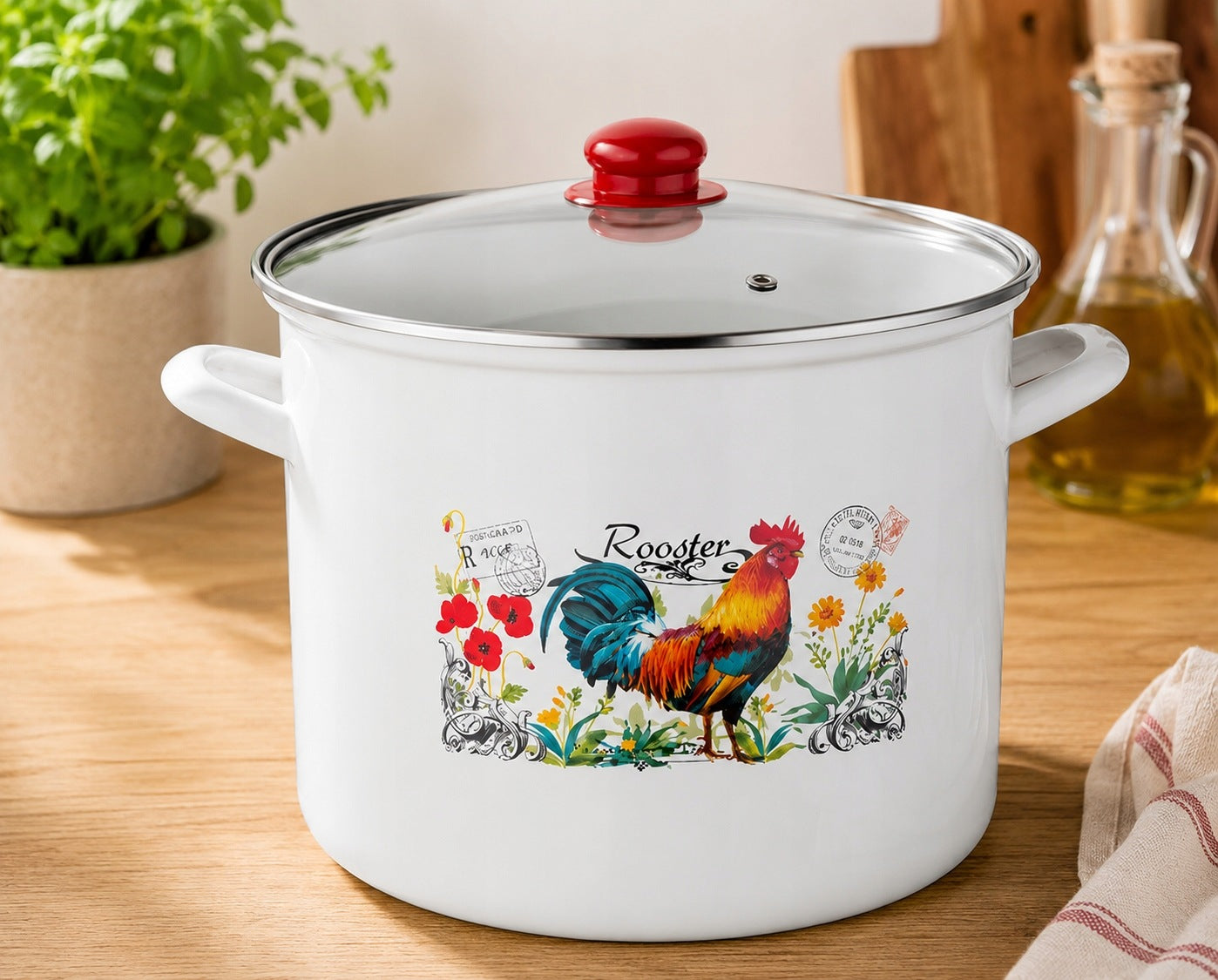 Enamel pot Emalia Pleszew Rooster 14 l 28 cm with lid Kitchen Packaging status original