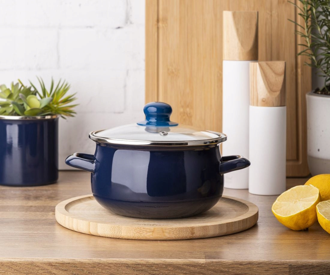 Enamel pot induction gas glass lid Altom Design navy blue 1,9l Manufacturer code 02050021340