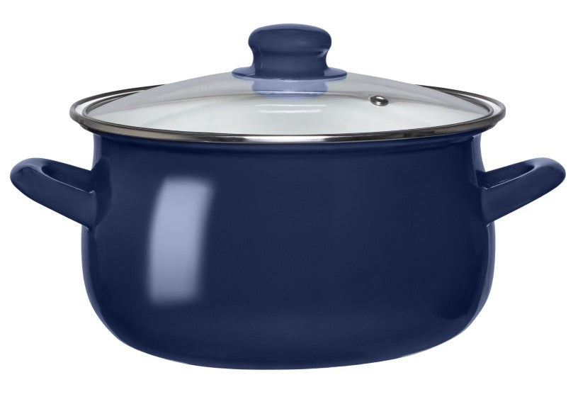 Enamel pot induction gas glass lid Altom Design navy blue 1,9l