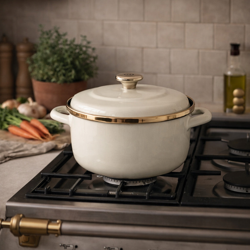 Enamel pot with lid Metalac Maximus 24 cm 5,4 l cream induction Packaging status original
