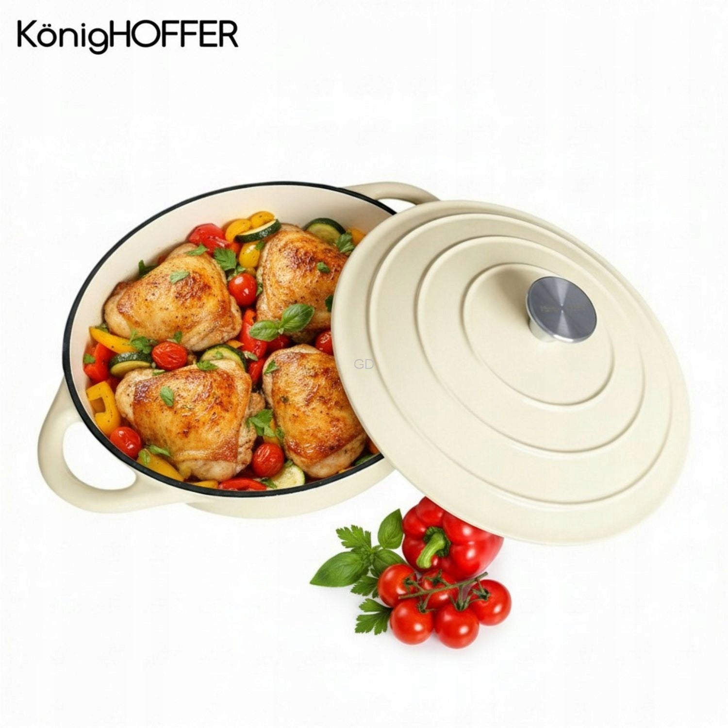 Enameled cast iron Konighoffer 4l 28cm round cream with lid