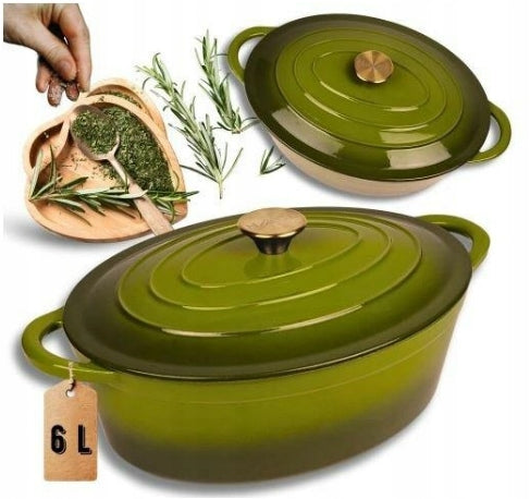 Enameled cast iron pan 6L OLIVE
