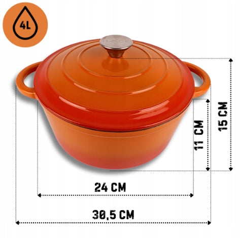 Enameled cast iron pot 24cm orange HAGE Manufacturer code Garnek żeliwny emaliowany 24cm pomarańczowy