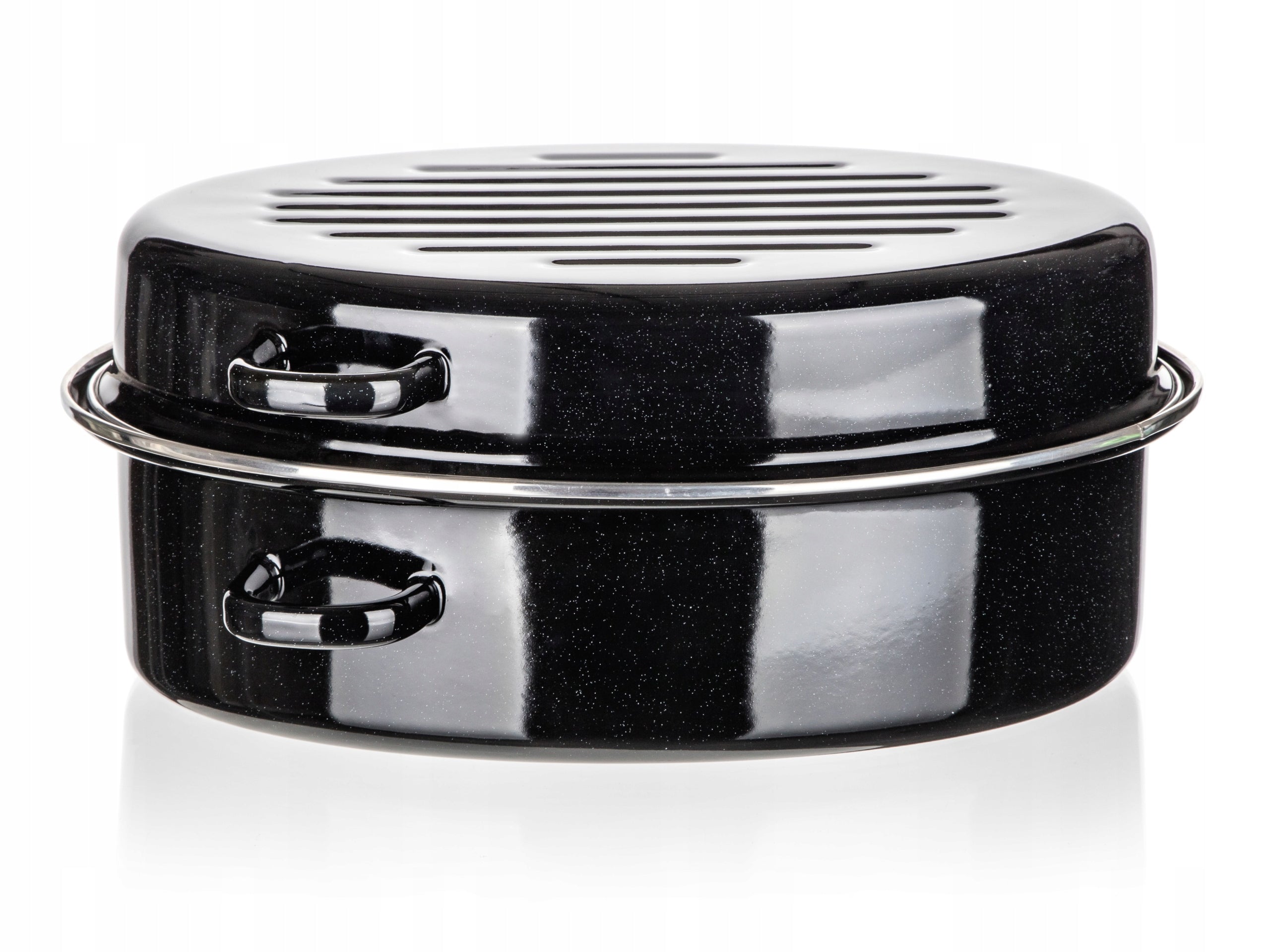 Enameled pan 38cm with hardware and grill GOOSEBERRY WITH COVER Banquet