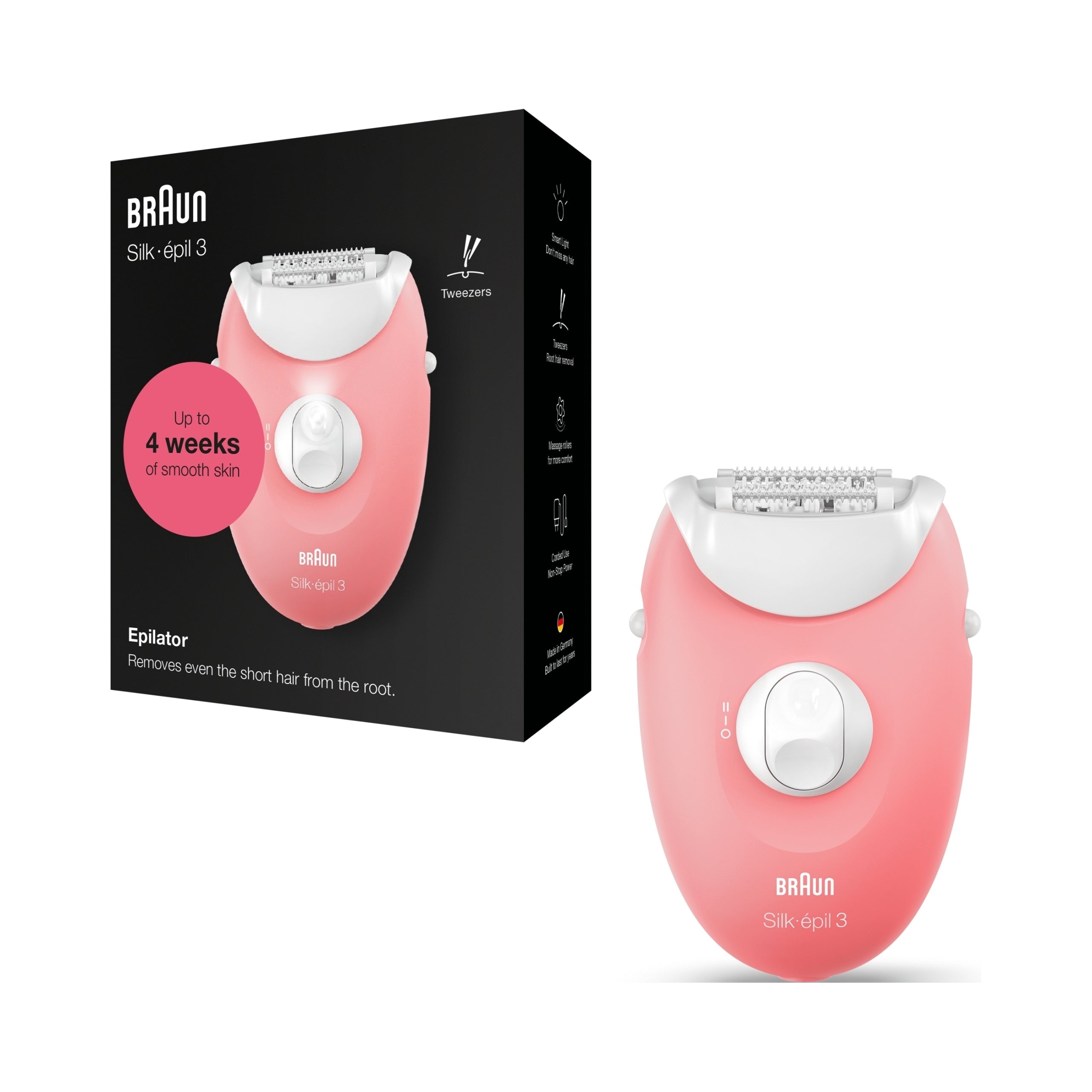 Epilator Braun Silk-épil 3 SES 3-176 - 20 tweezers, shaver, pink and white