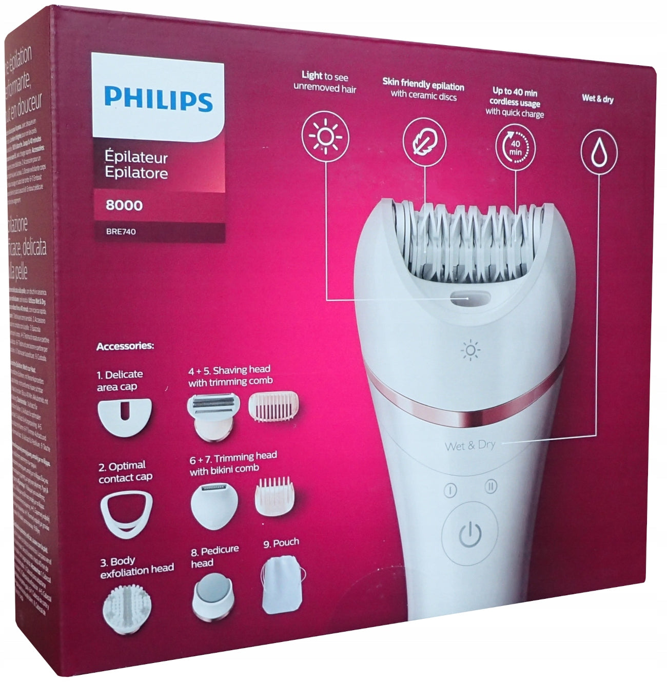 Epilator Women's Shaver for Bikini Body Legs Philips BRE740/10 9 accessories Brand Philips