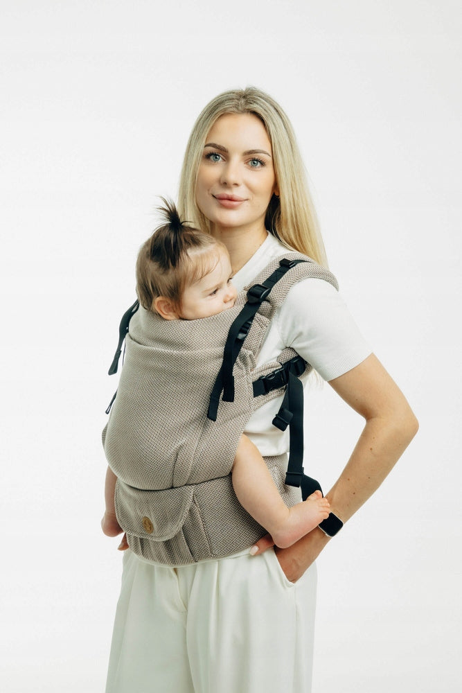 Ergonomic Adjustable Carrier - LennyUpGrade Pro: Small Almond Herringbone Brand Lennylamb