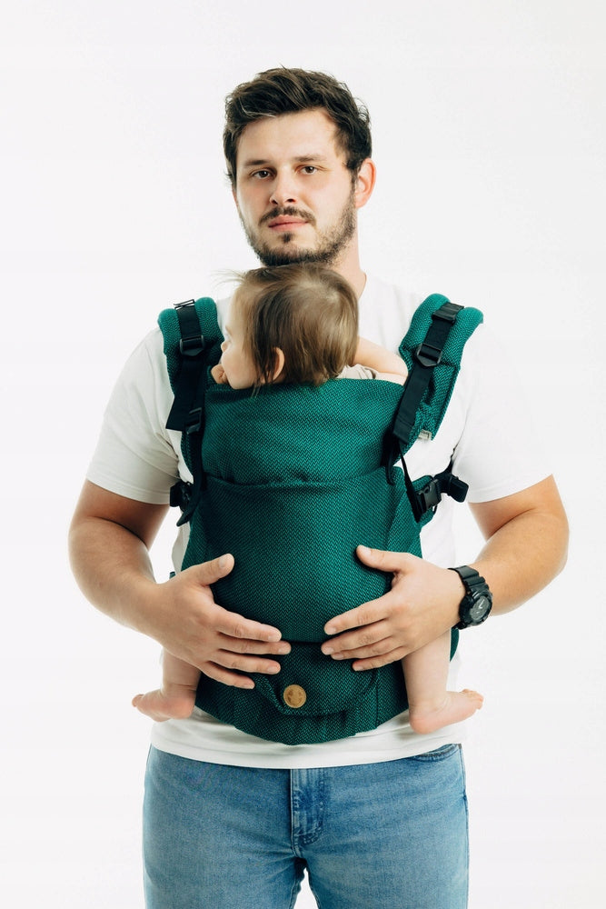 Ergonomic adjustable carrier - LennyUpGrade Pro: Small Herringbone Emerald Brand Lennylamb