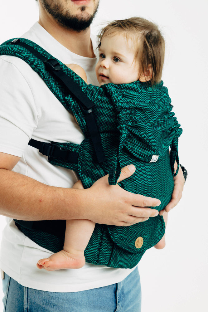 Ergonomic adjustable carrier - LennyUpGrade Pro: Small Herringbone Emerald Carrier type classic soft