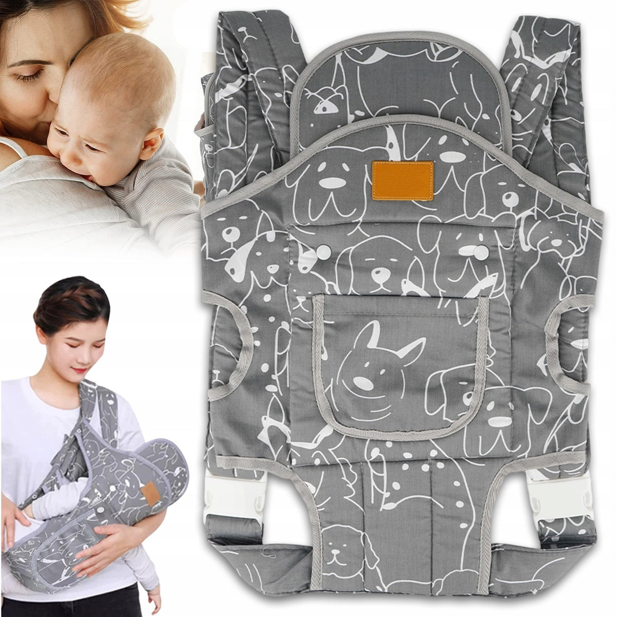 Ergonomic carrier baby carrier 3-20 kg grey for shopping,walking