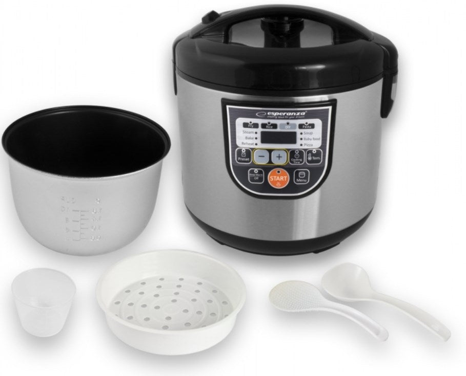 Esperanza Multicooker Cooking Mate 860W 11 Functions LCD Silver & Black Packaging status original