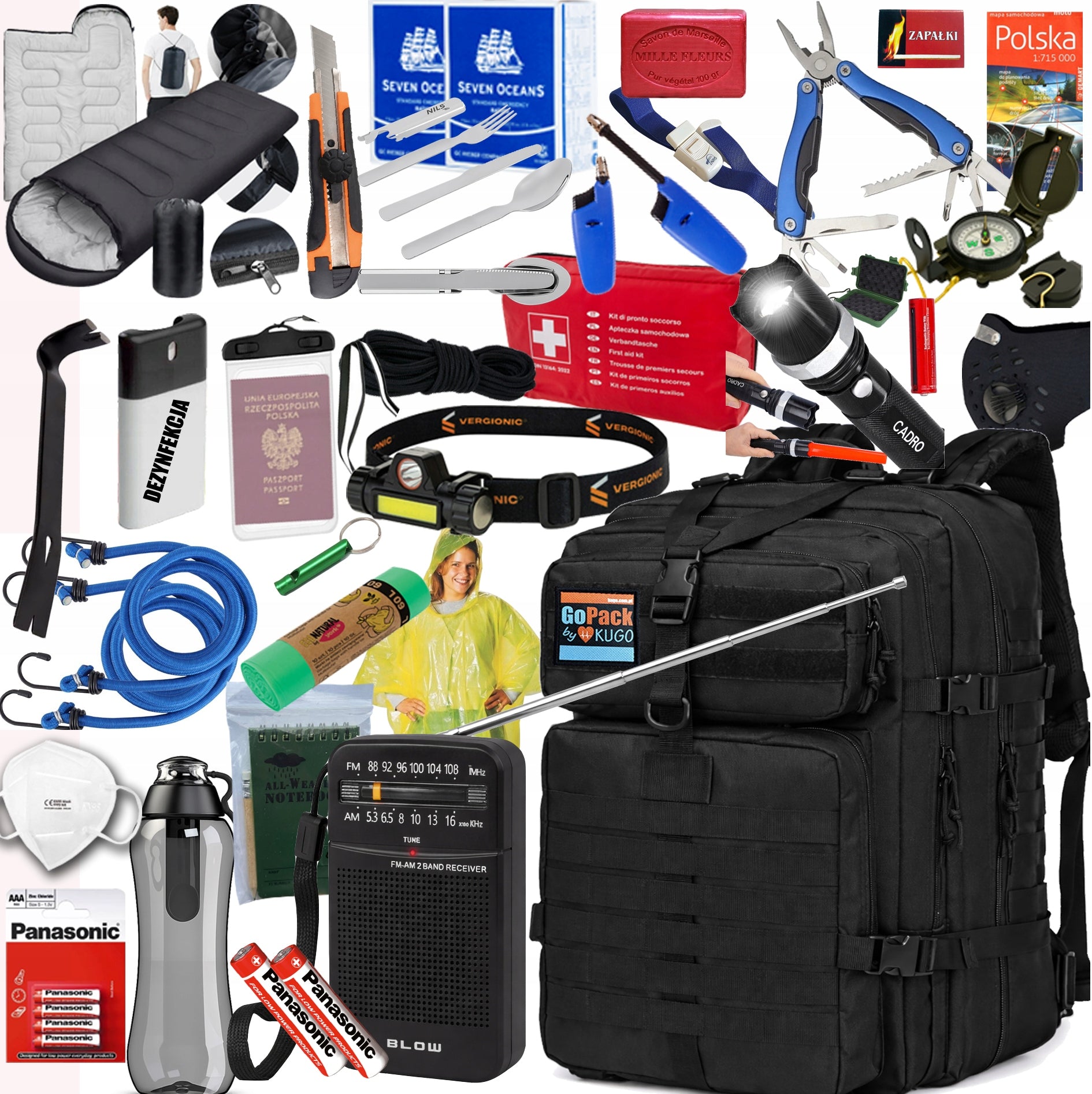 Evacuation backpack with 100% RCB compliant equipment - GOPACK OK 72h 90in1