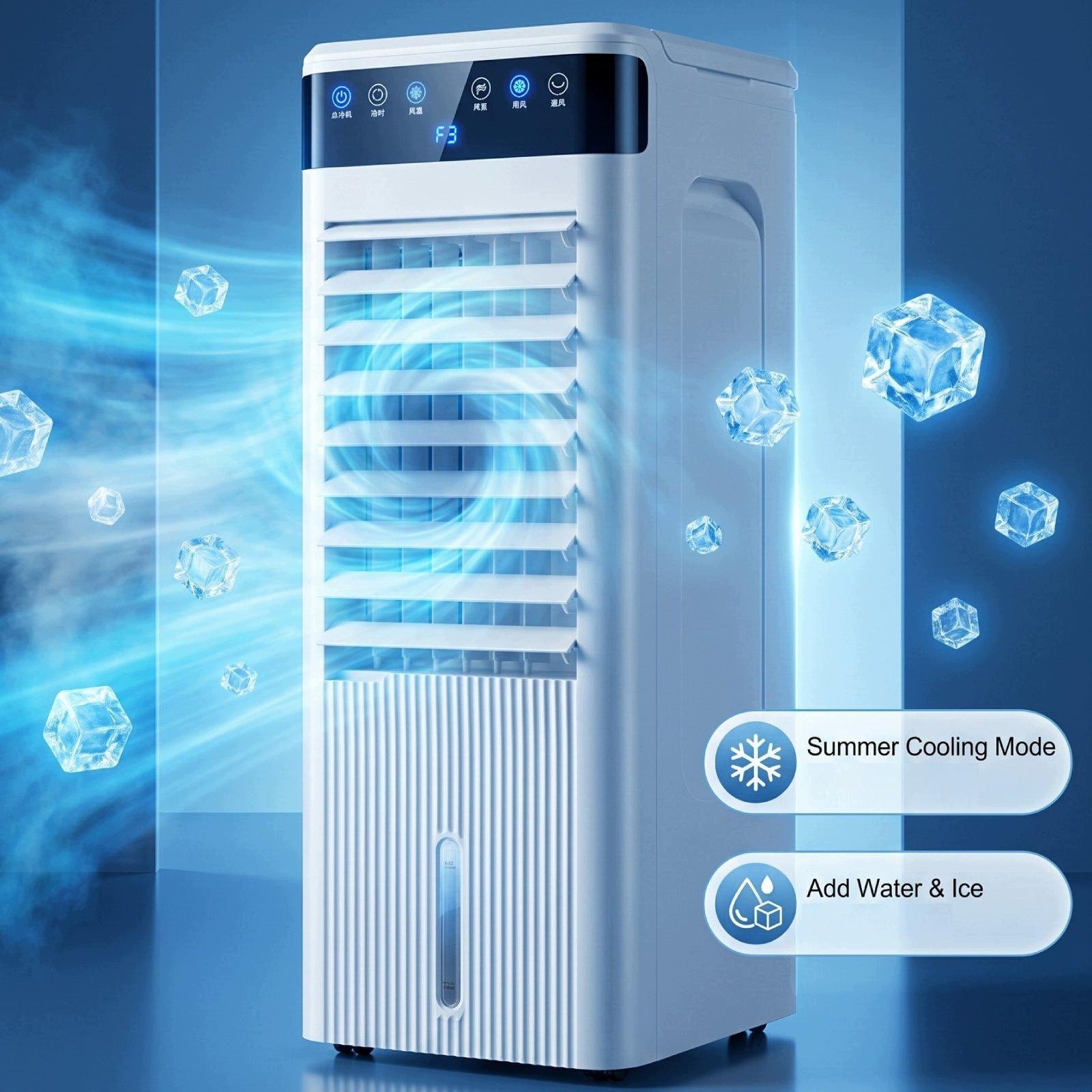 Evaporative Air Cooler Easy Clean Compact 46dB Lightweight Cooling 3 Speeds