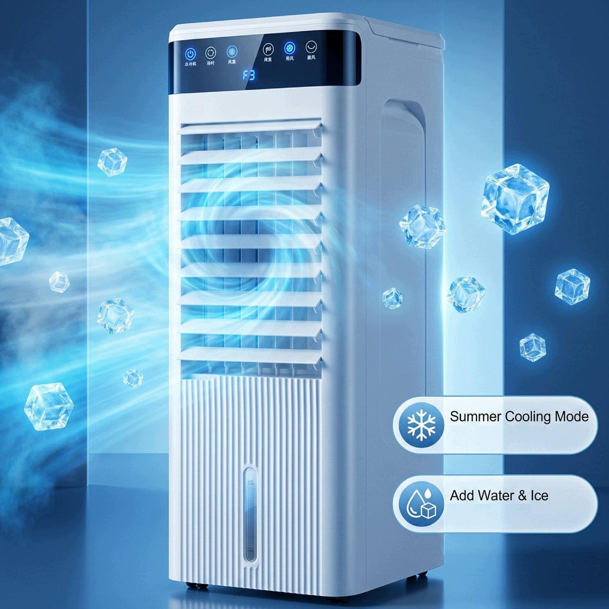 Evaporative Air Cooler Easy Clean Compact 46dB Lightweight Cooling 3 Speeds
