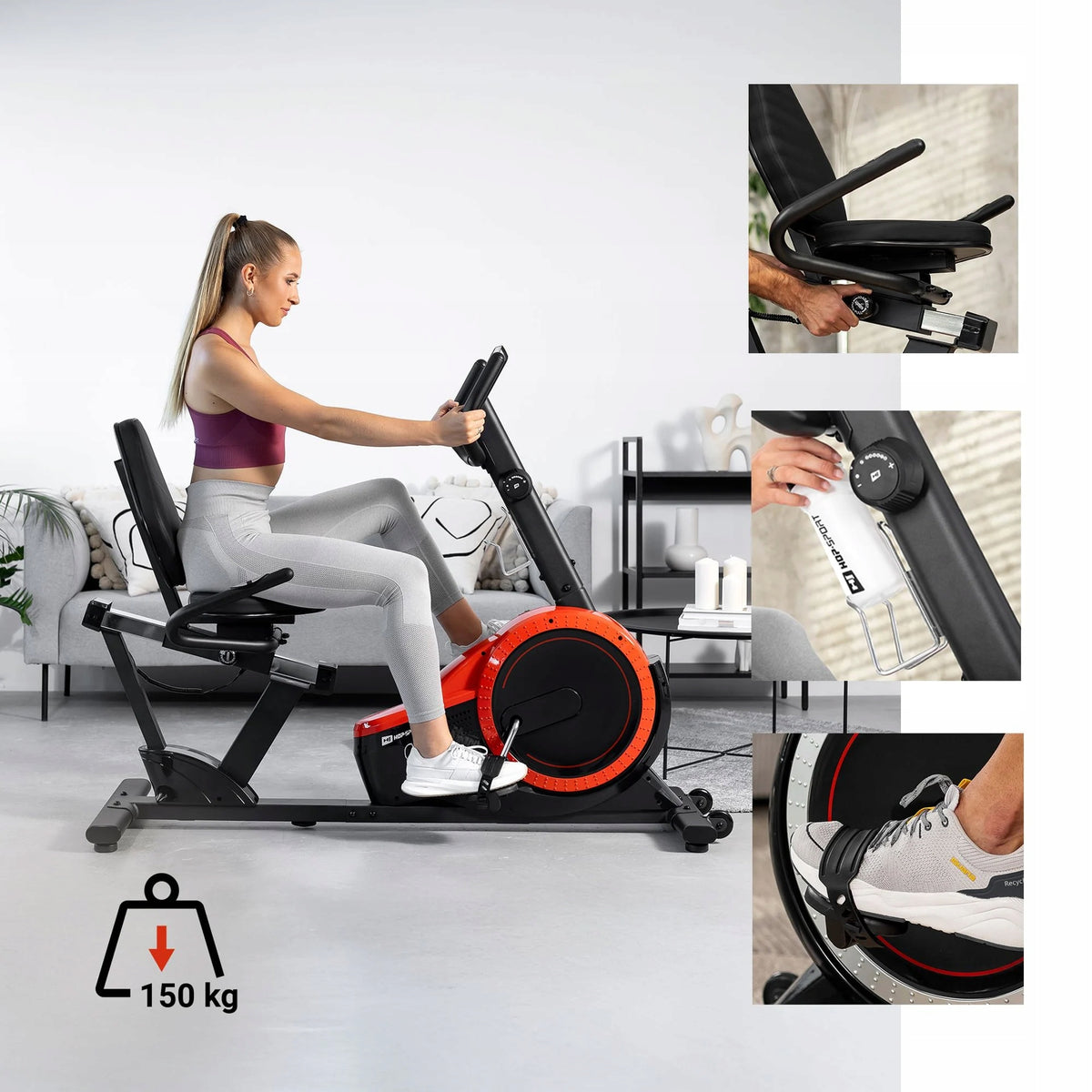 Exercise Bike Magnetic Horizontal Reclining Bike Stationary Pulse Brand Hop-Sport