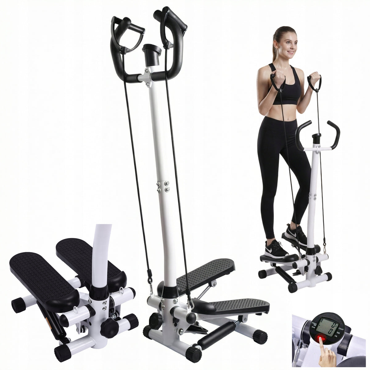 Exercise Stepper with Column and Fitness Cables LCD Counter Simple