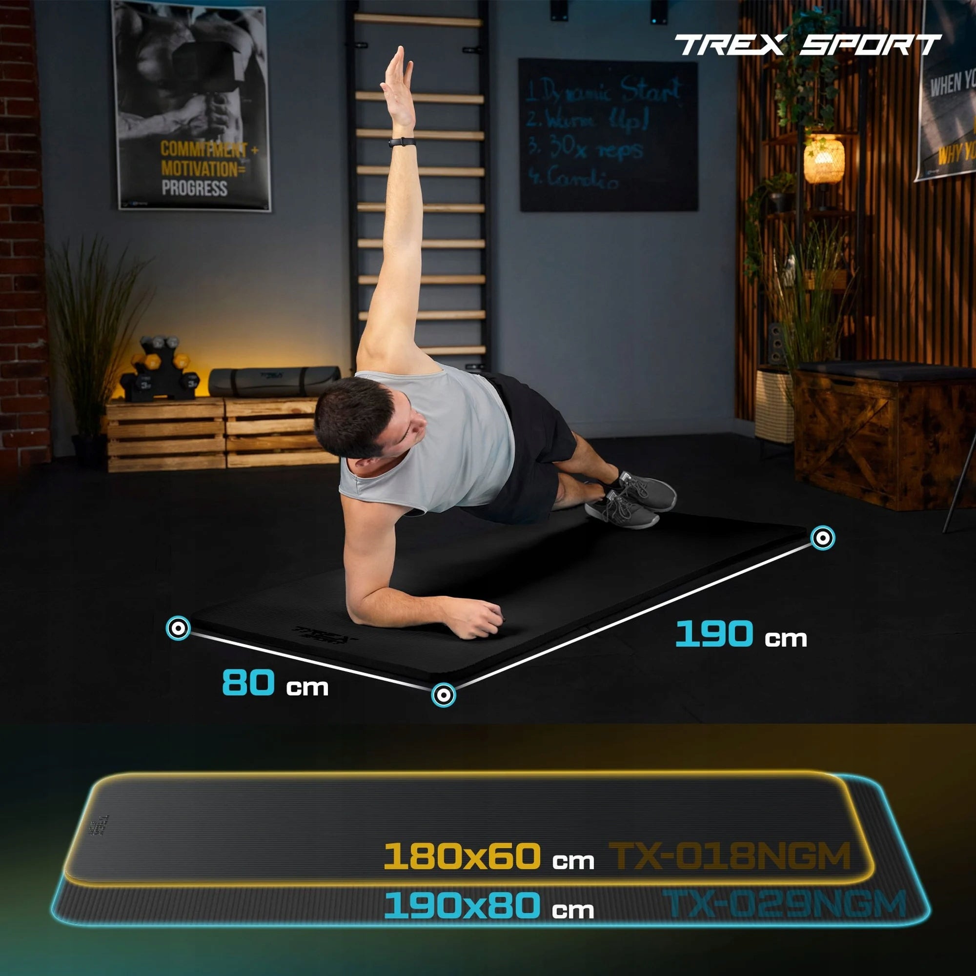 Exercise mat thick 2 cm 190x80cm yoga fitness non-slip Trex Sport Packaging status original