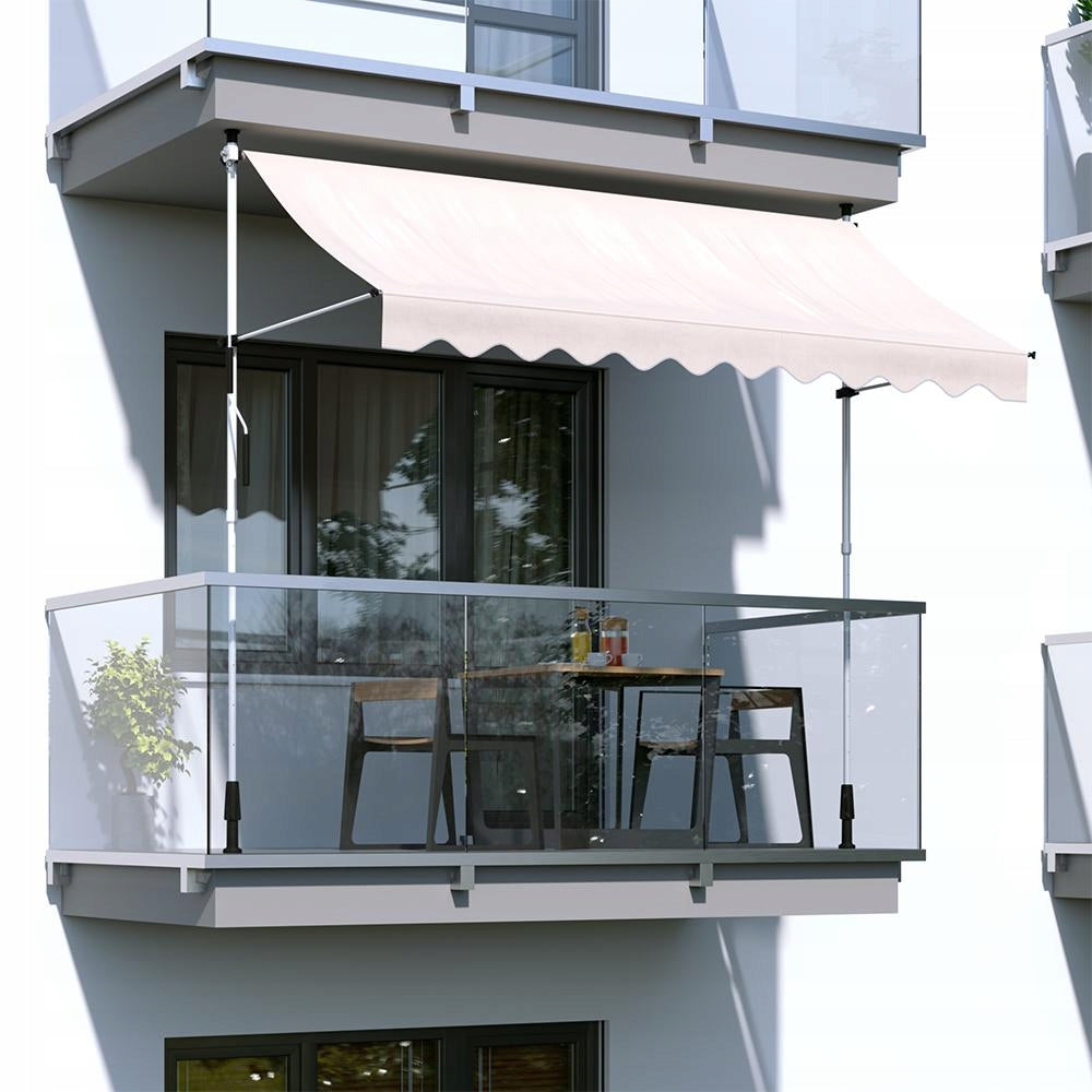 Expandable balcony terrace awning 395x120 cm cream with white frame Brand no brand