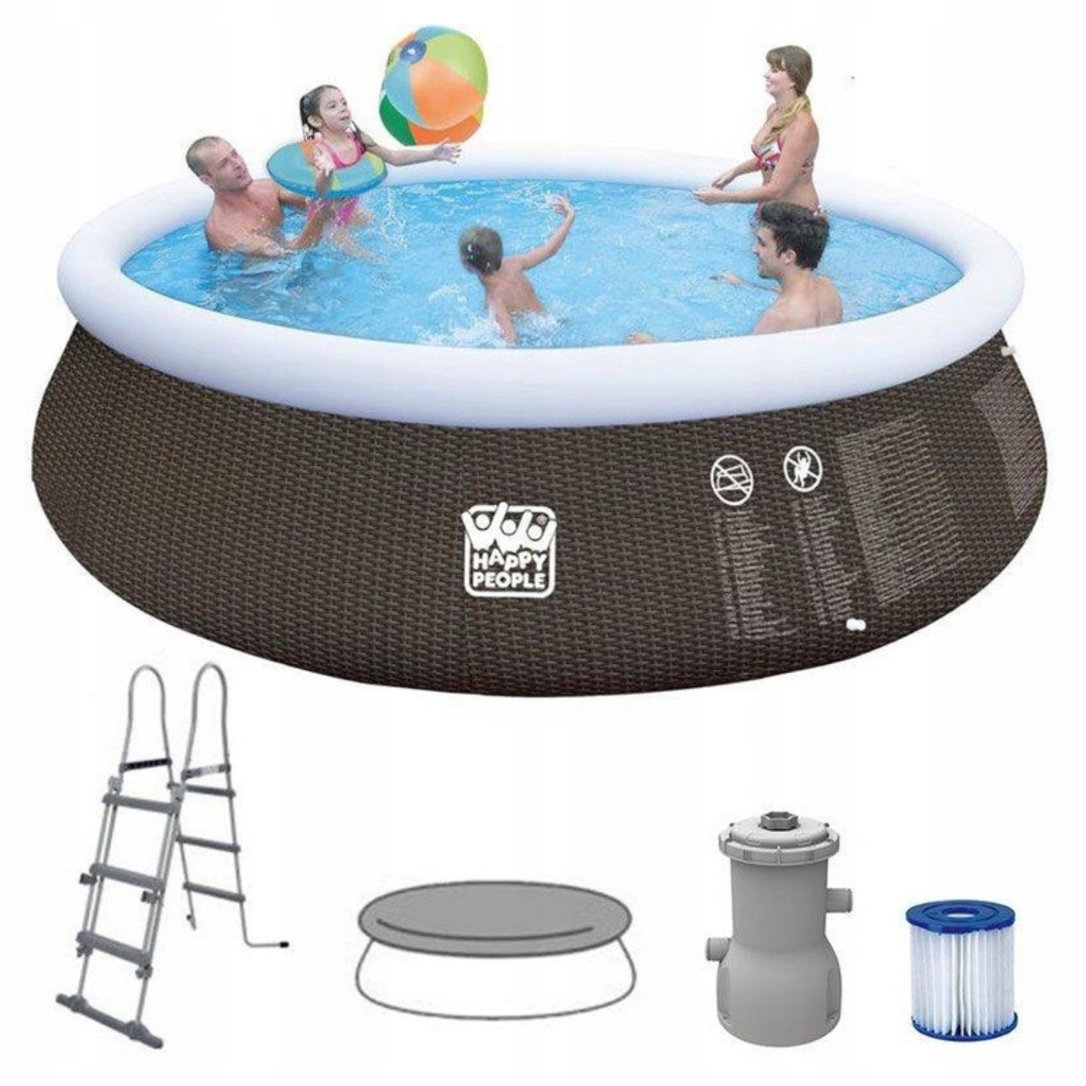 Expansion Pool Happy People 450x106 cm Rattan Pump Ladder Cover Length 450 cm